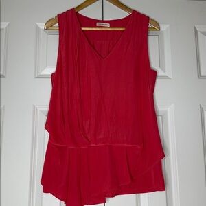 Ulla Johnson Coral Pink Gathered Detail Sleeveless Tank V Neck Blouse Sz2